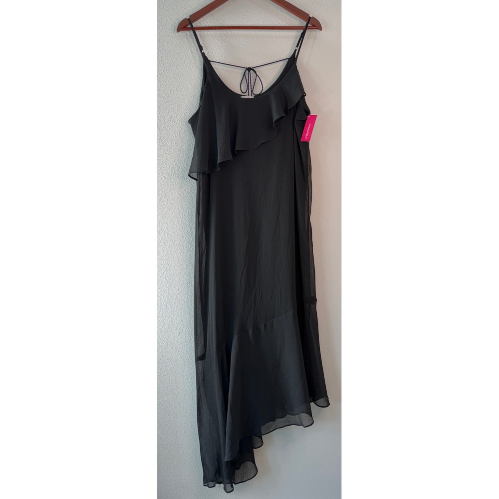 Xhilaration Black Asymmetrical Ruffle Midi Maxi Dress Chiffon NWT Fairy Grunge L